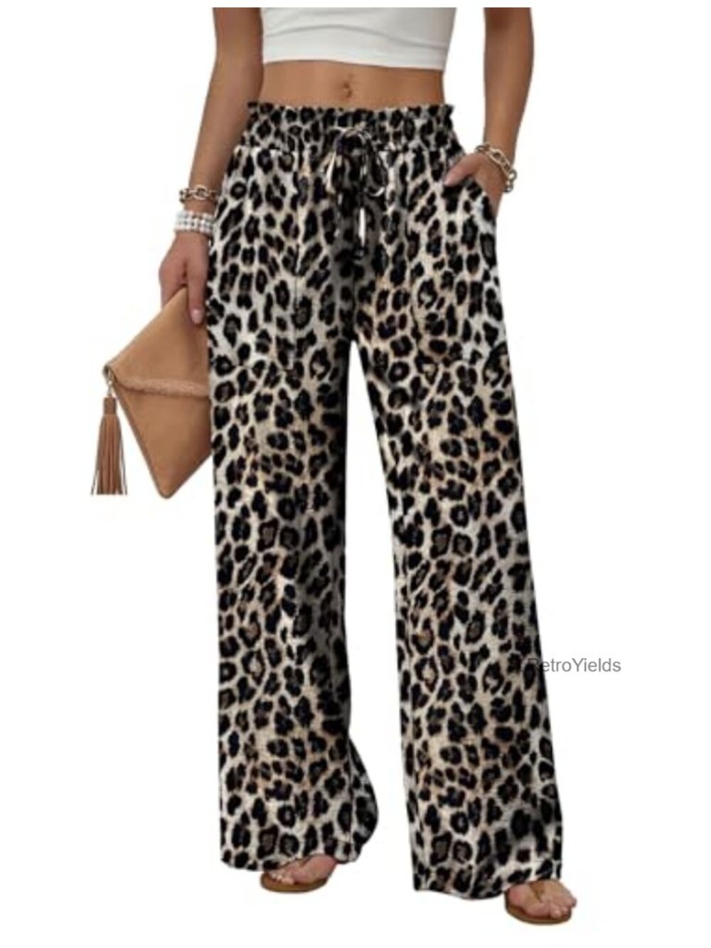 Wide Leg Pants with Pockets Drawstring Loose Trousers Summer Beach Vacation